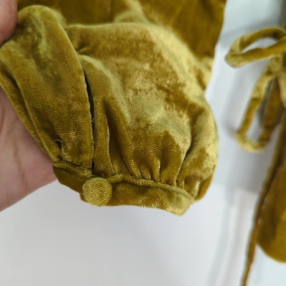 J.Crew Faux-Wrap Blouse Top Drapey Velvet Waist Tie Balloon Sleeve Yellow‎ 0 - Picture 7 of 12